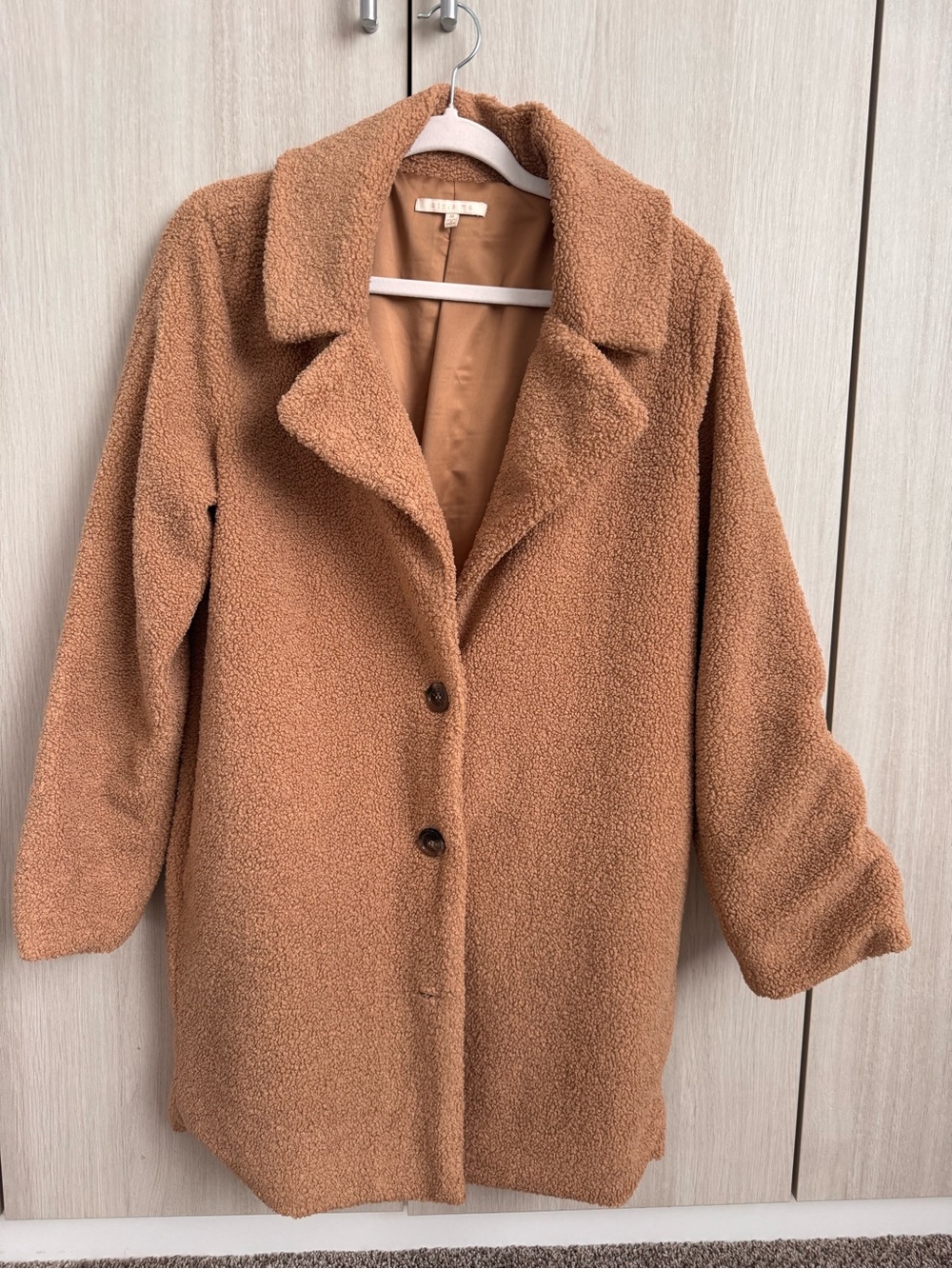 Plush Camel Teddy Jacket - Women's Faux Shearling Coat Sz M